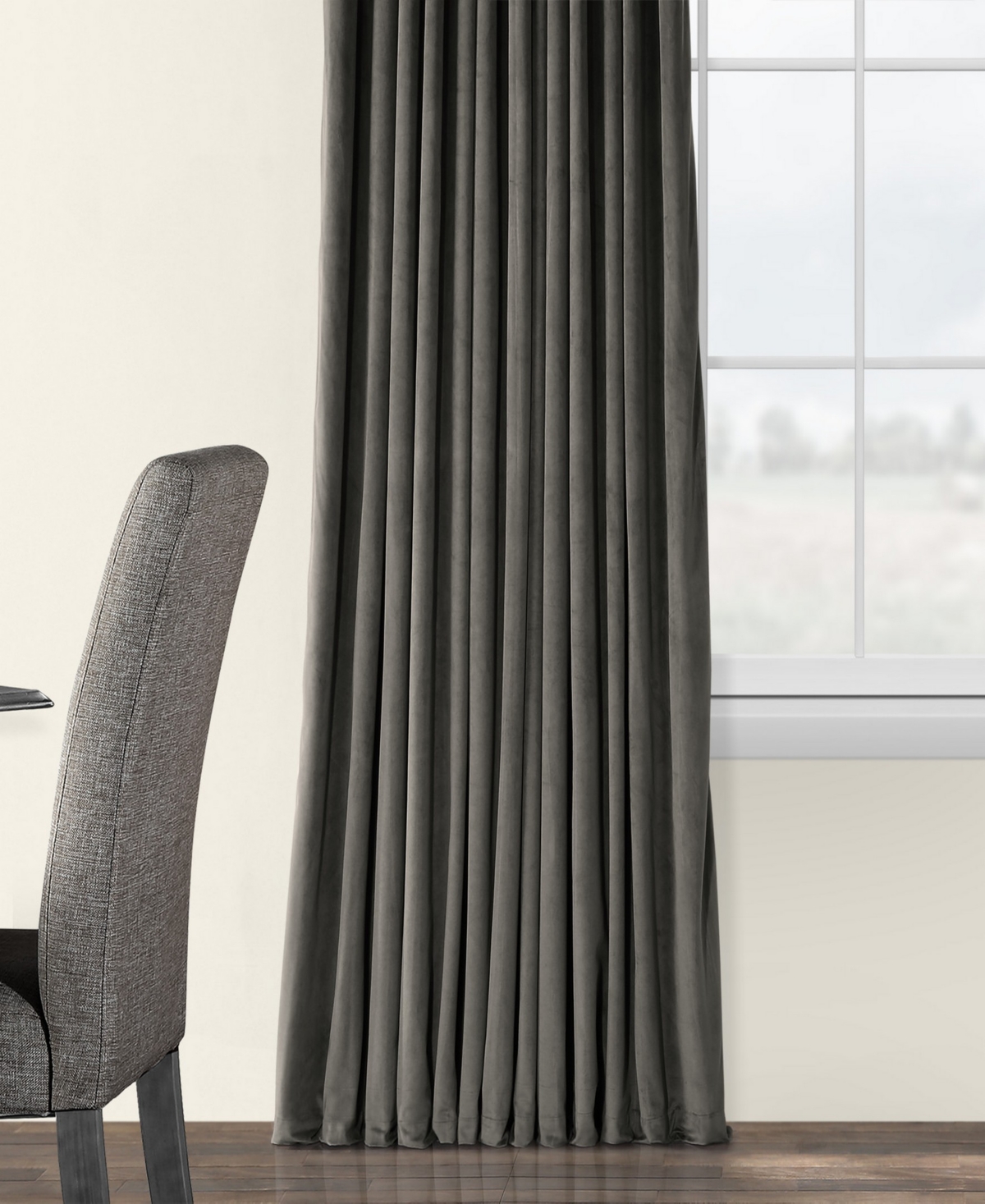 Half Price Drapes Natural Grey Signature Extra Wide Velvet Blackout Curtain In Grey