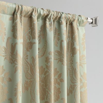 Magdelena Jade & Gold Damask Faux Silk Jacquard Room Darkening Curtain