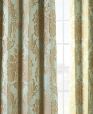 Magdelena Jade & Gold Damask Faux Silk Jacquard Room Darkening Curtain