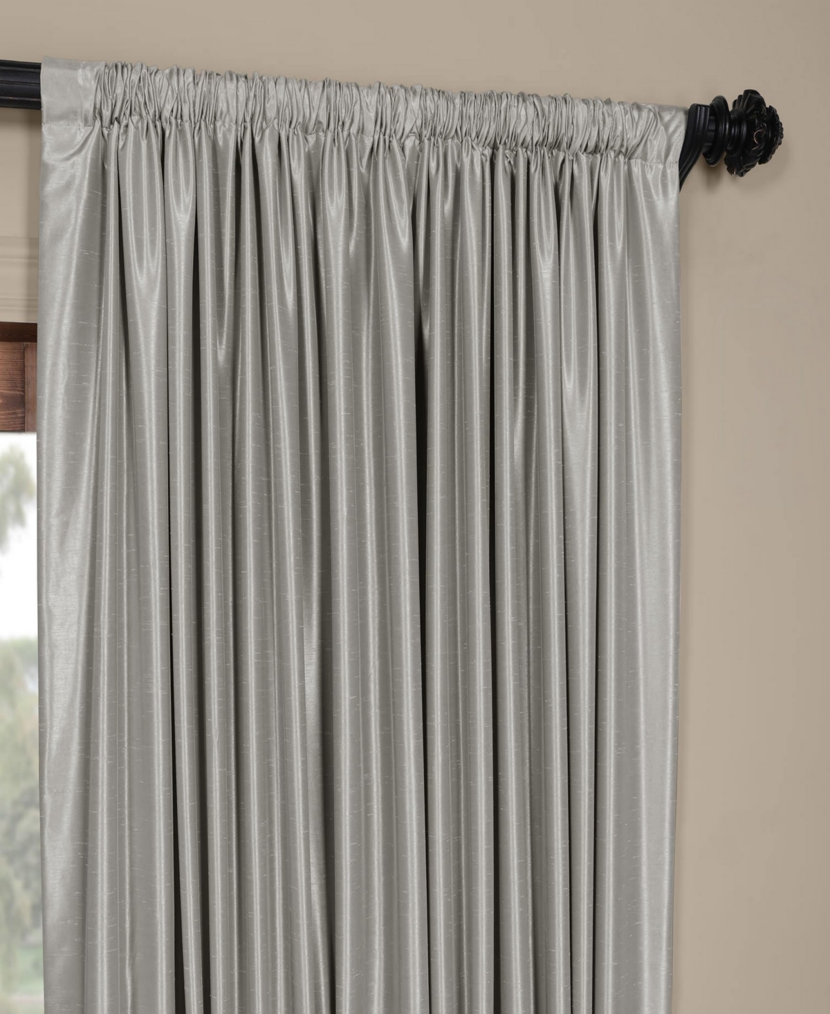 Half Price Drapes Silver Extra Wide Vintage Textured Faux Dupioni Silk Blackout Curtain