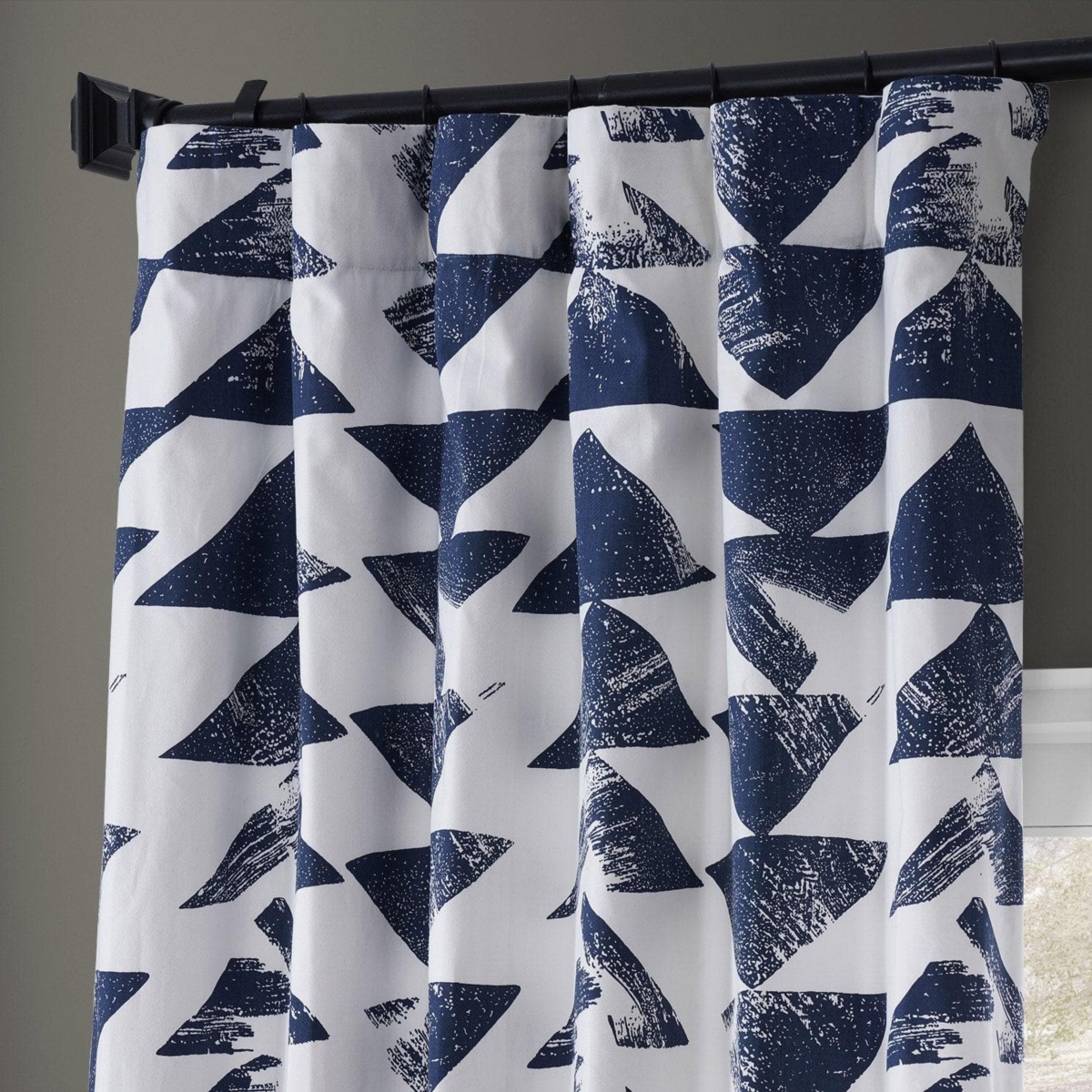 Half Price Drapes Triad Indigo Geometric Printed Cotton Room Darkening Curtain