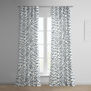 Exclusive Fabrics & Furnishings Ellis Blue Abstract Printed Cotton Room Darkening Curtain In Blue