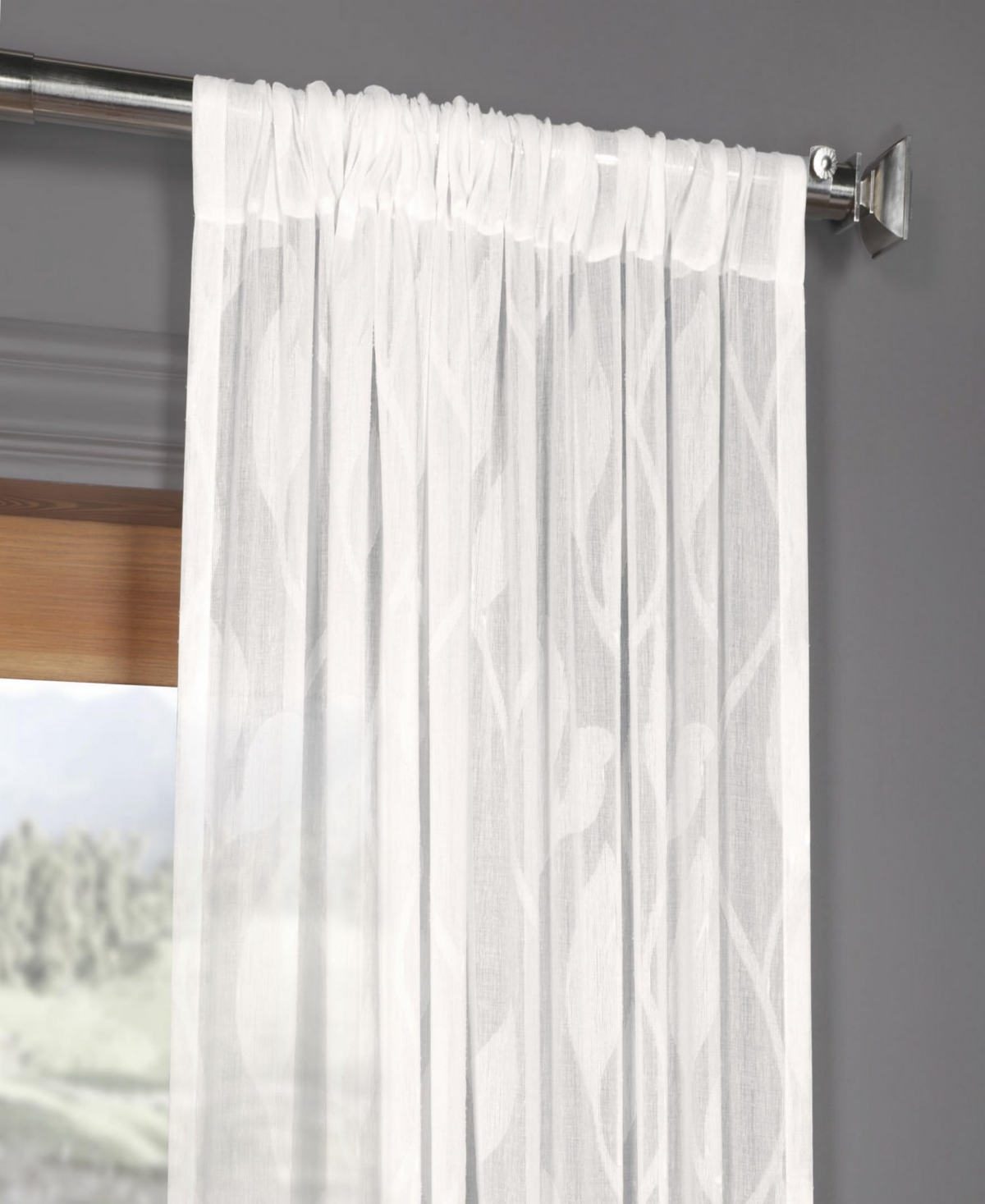 HALF PRICE DRAPES AVIGNON VINE FLORAL PATTERNED FAUX LINEN SHEER CURTAIN 
