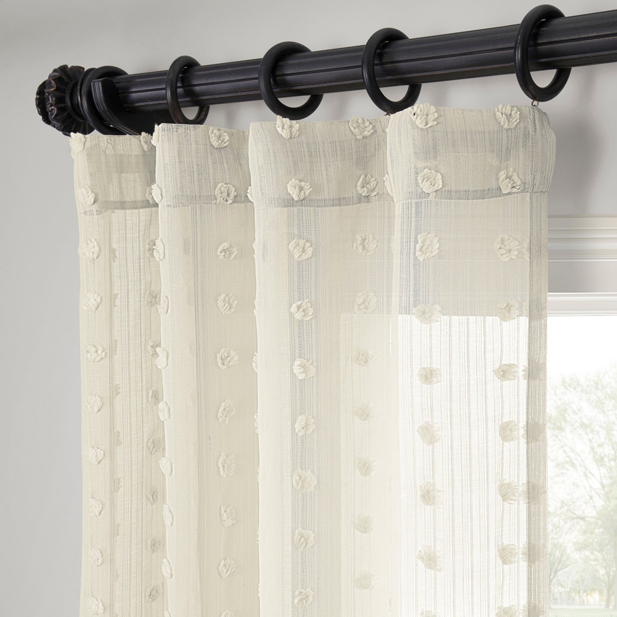 Half Price Drapes Strasbourg Dot Cream Geometric Patterned Faux Linen Sheer Curtain In Cream
