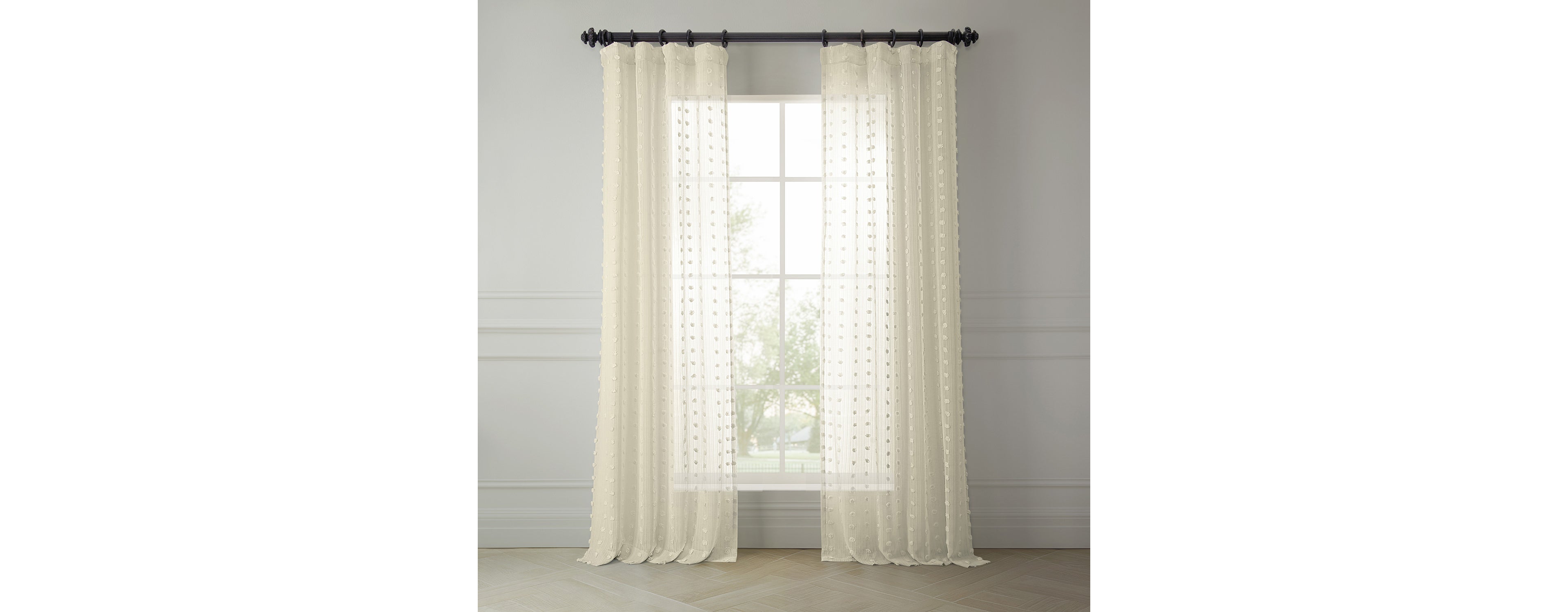 Half Price Drapes Strasbourg Dot Cream Geometric Patterned Faux Linen Sheer Curtain
