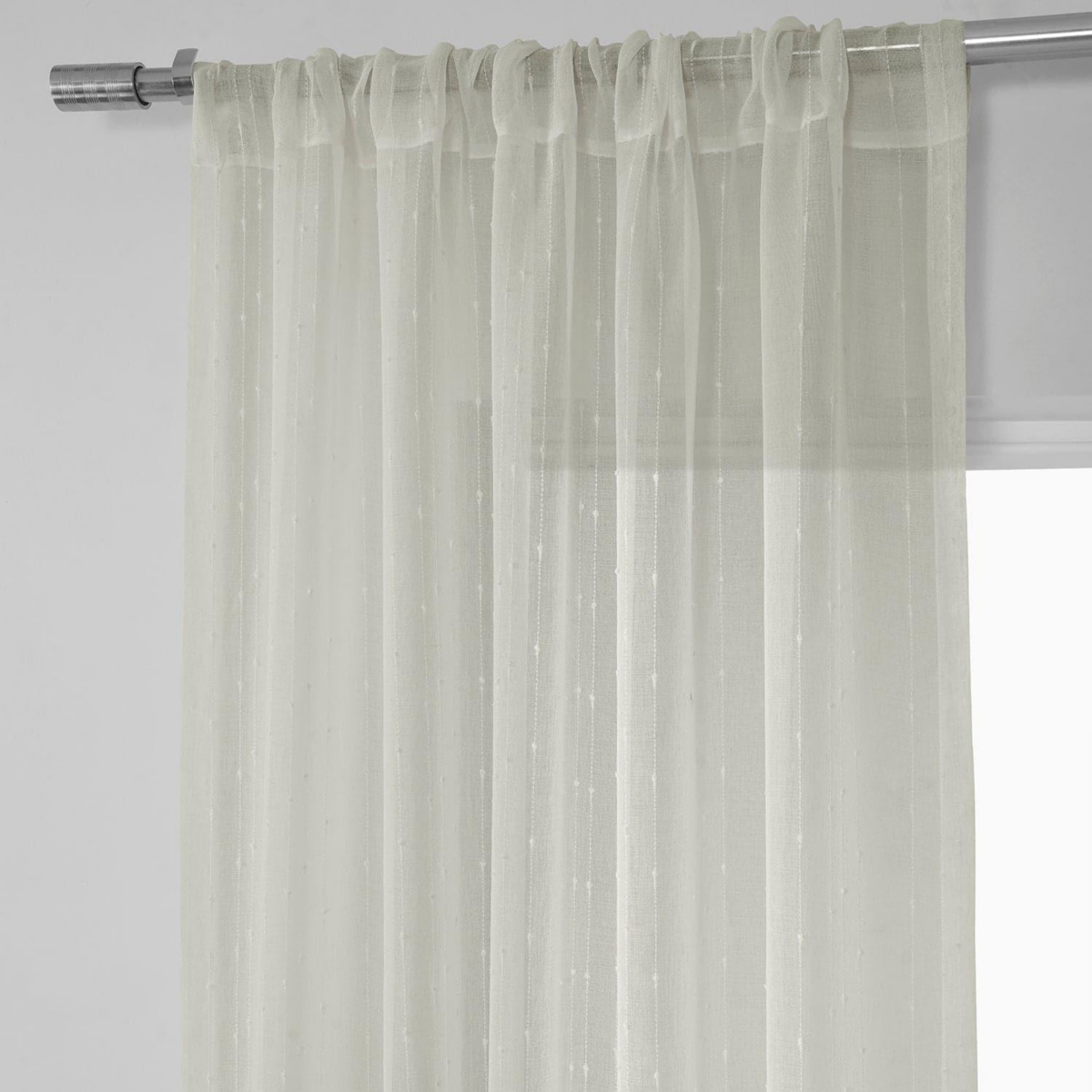 Half Price Drapes Avignon Vine Floral Patterned Faux Linen Sheer Curtain In White