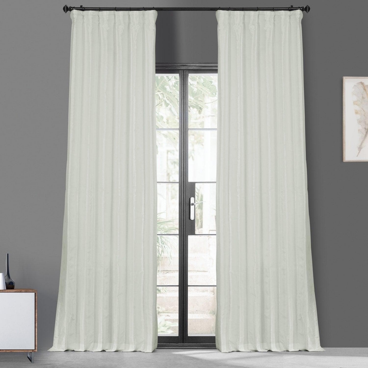 Half Price Drapes Eggshell Faux Silk Taffeta Blackout Curtain