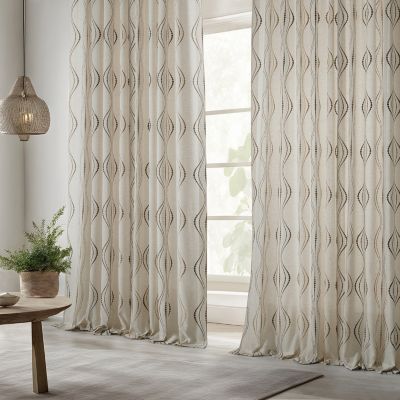 Embroidered Striped Patterned Faux Linen Sheer Curtain