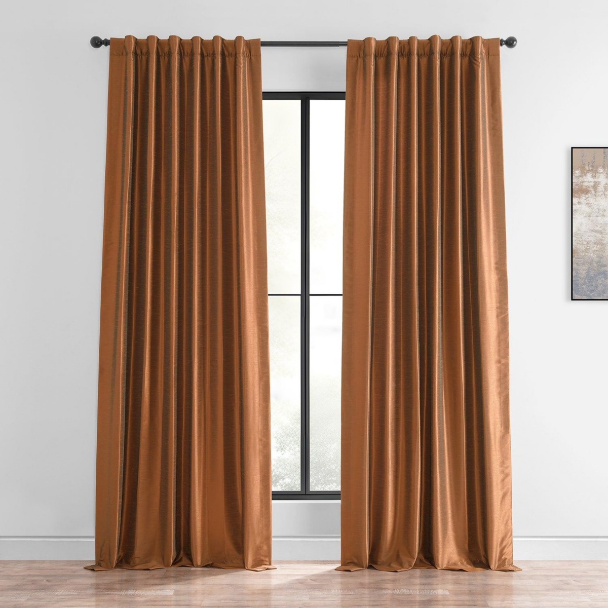 Half Price Drapes Copper Kettle Vintage Textured Faux Dupioni Silk Curtain In Brown
