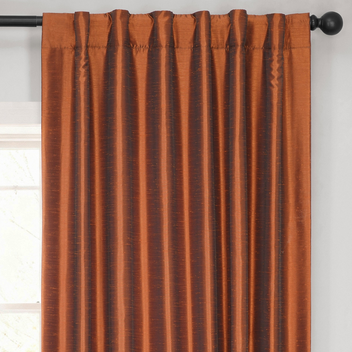 Half Price Drapes Copper Kettle Vintage Textured Faux Dupioni Silk Blackout Curtain