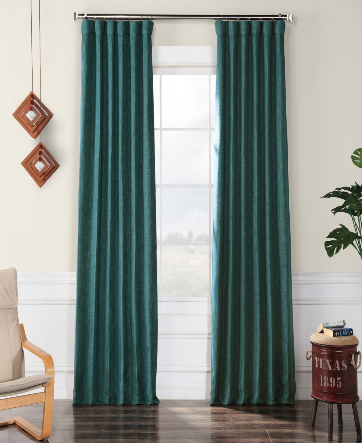 EXCLUSIVE FABRICS & FURNISHINGS TUSCANY GREEN TEXTURED FAUX LINEN ROOM DARKENING CURTAIN