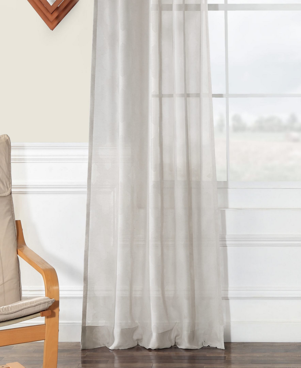 Half Price Drapes Calais Tile Geometric Patterned Faux Linen Sheer Curtain