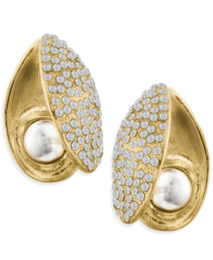 image of Zaxie Pave Shell Gold Button Earrings
