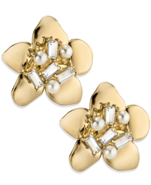 image of Zaxie Petal Perfect Pearl Accented Floral Stud Earrings