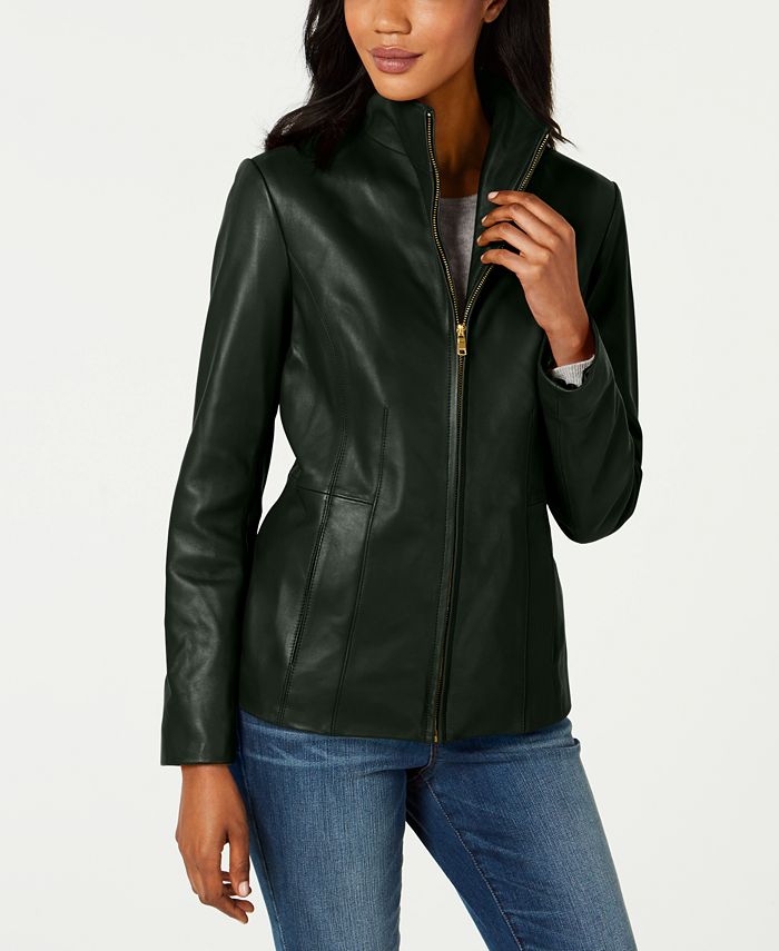 Cole Haan Wing Collar Leather Coat & Reviews - Coats & Jackets - Women ...