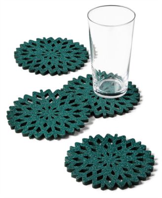 The Cellar - Green Glitter Snowflake Coasters, Set of 4