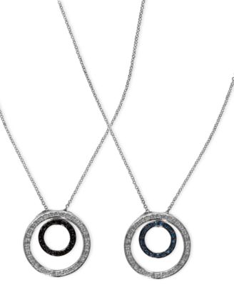 EFFY Collection - Blue and Black Diamond Reversible Pendant (1/3 ct. t.w.) in 14k White Gold