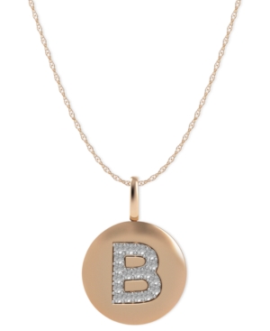 image of 14k Rose Gold Necklace, Diamond Accent Letter B Disk Pendant