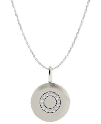 Macy's - 14k White Gold Necklace, Diamond Accent Letter O Disk Pendant