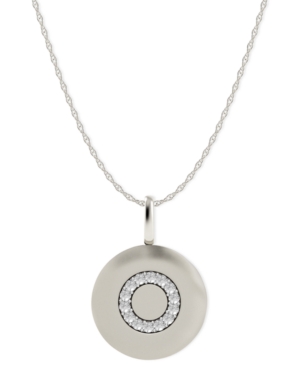 image of 14k White Gold Necklace, Diamond Accent Letter O Disk Pendant