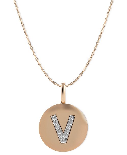 Macy S 14k Rose Gold Necklace Diamond Accent Letter V Disk Pendant Reviews Necklaces Jewelry Watches Macy S