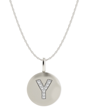 image of 14k White Gold Necklace, Diamond Accent Letter Y Disk Pendant