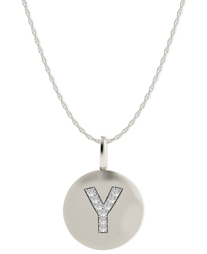 Macy's - 14k White Gold Necklace, Diamond Accent Letter Y Disk Pendant