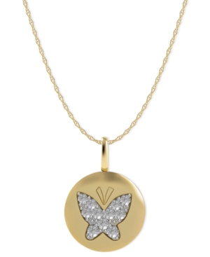 image of Diamond Butterfly Disk Pendant Necklace in 14k Gold (1/10 ct. t.w.)