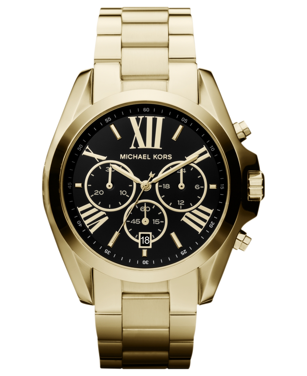 Michael Kors Chronograph Goldtone Ip Stainless Steel Bracelet Watch In Gold Black