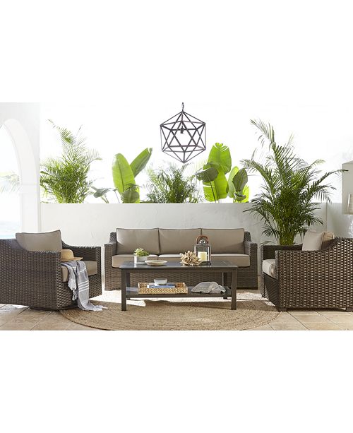 Camden Outdoor Aluminum 6 Pc Seating Set 1 Sofa 2 Chairs 1 Coffee Table 2 Ottomans Created For Macy S
