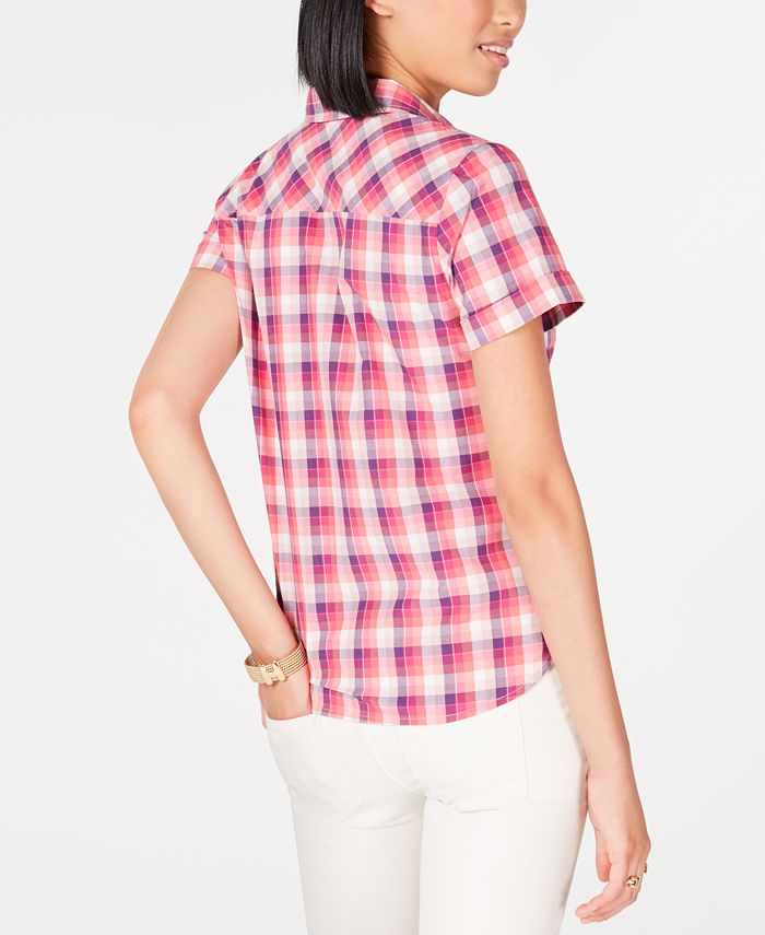 Tommy Hilfiger Cotton Plaid Camp Shirt, Created for Macy's & Reviews ...