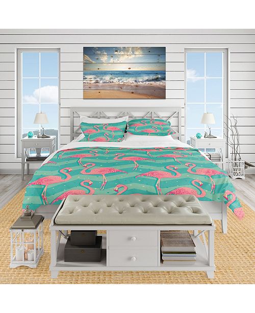 Design Art Designart Pink Flamingo Birds Tropical Duvet Cover