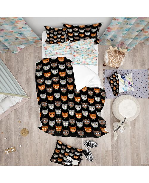 Design Art Designart Cute Cats Pattern Modern Kids Duvet Cover