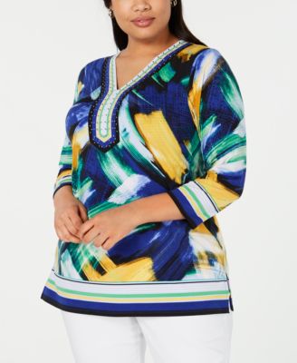 JM Collection - Plus Size Embellished V-Neck Tunic Top