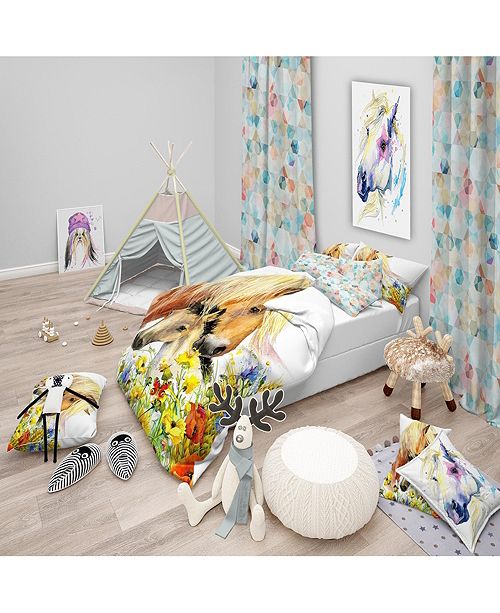 Design Art Designart Horse And Foal With Meadow Modern Kids