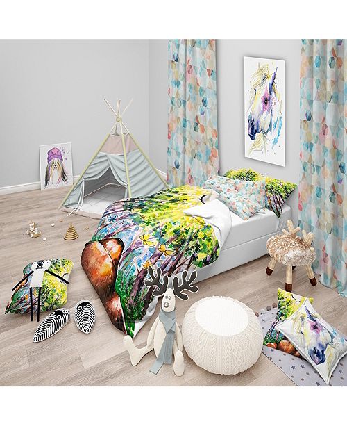 Design Art Designart Brown Dog In Forest Modern Kids Duvet Cover