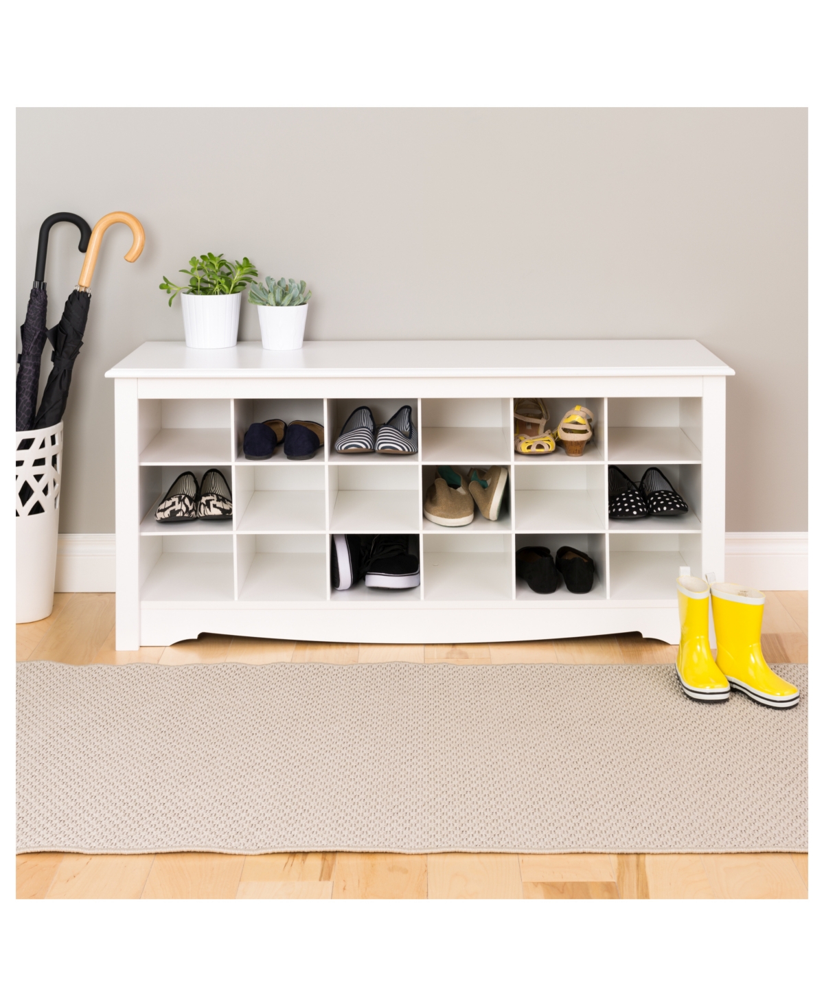Prepac 18 Pair Shoe Storage Cubby Bench