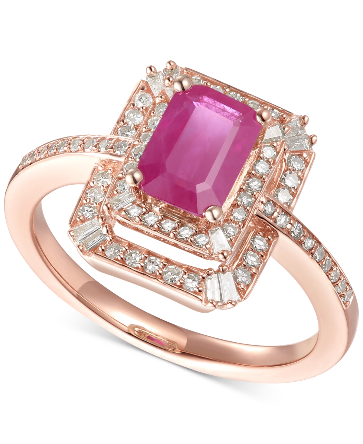 Macy's Ruby (1 Ct. T.w.) & Diamond (1/3 Ct. T.w.) Ring In 14k Rose Gold (also Available In Sapphire) In Ruby,rose Gold