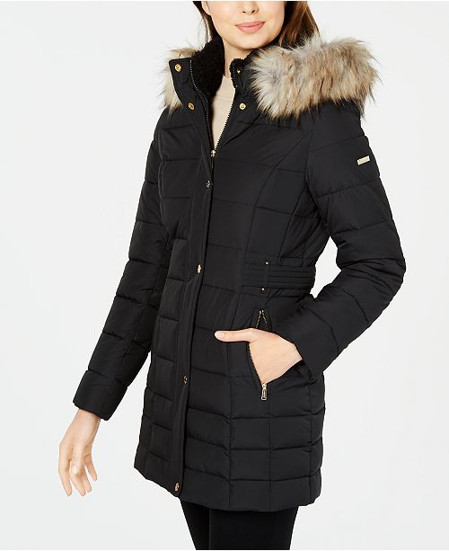 Laundry By Shelli Segal Hooded Faux Fur Trim Puffer Coat Reviews Coats Women Macy S