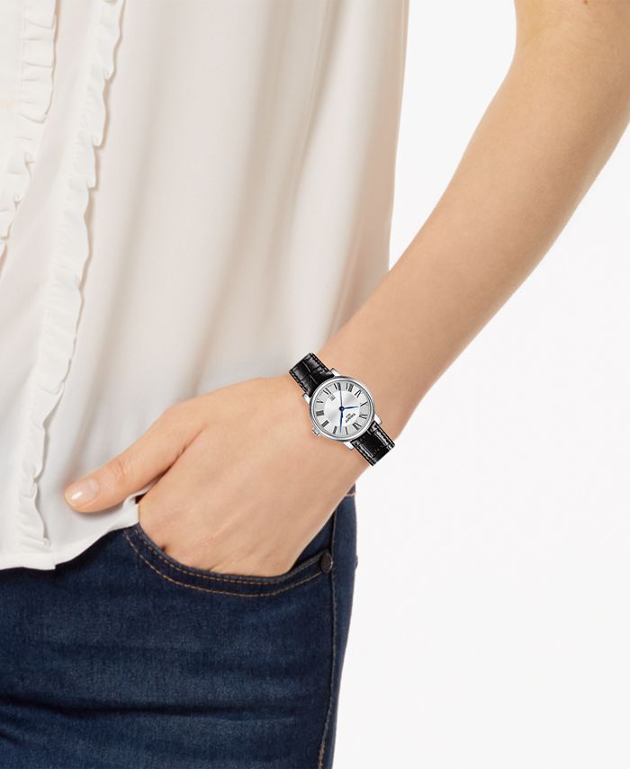 Tissot Women's Swiss Carson Black Leather Strap Watch 30mm - Macy's