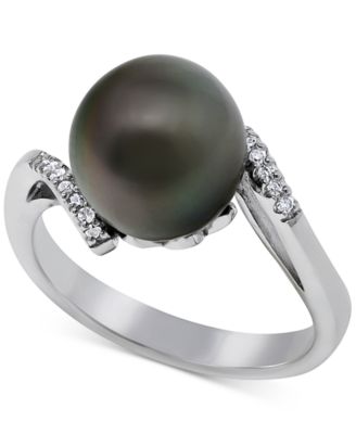 Macy's - Cultured Tahitian Pearl (9mm) & Diamond Accent Ring in Sterling Silver