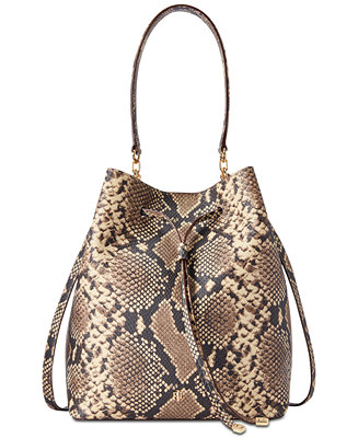 Lauren Ralph Lauren Dryden Debby Snake-Embossed Leather Bucket Bag - Macy's