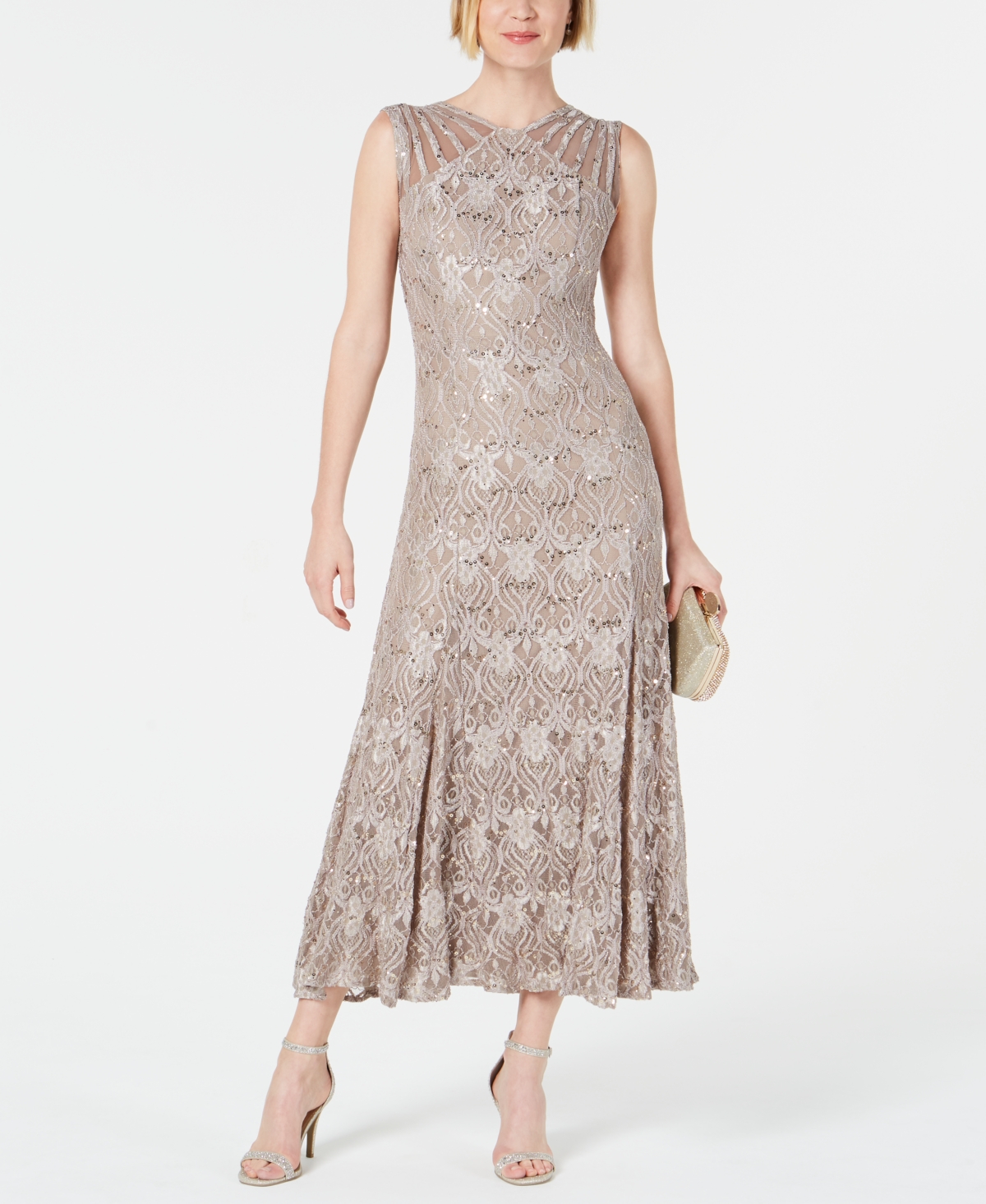 Petite Sequin Lace Gown - Champagne