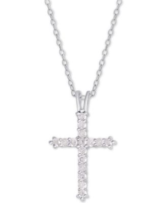 Macy's Diamond Cross Pendant Necklace (1/2 ct. t.w.) in Sterling Silver or 14k Gold-Plate Over Sterling Silver, 16 + 2 Extender