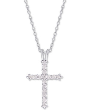 image of Diamond Cross Pendant Necklace (1/2 ct. t.w.) in Sterling Silver or 14k Gold-Plate Over Sterling Silver, 16