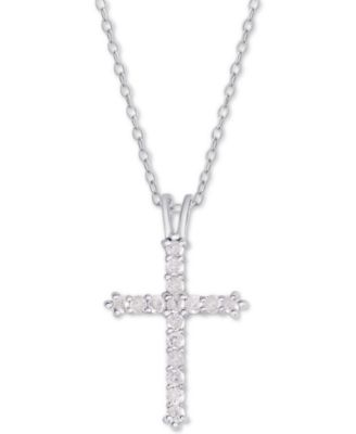 Diamond Cross Pendant Necklace (1/2 ct. t.w.) in Sterling Silver or 14k Gold-Plate Over Sterling Silver, 16 + 2 Extender