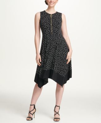 DKNY Zipper Printed Handkerchief Hem Dress - Macy's