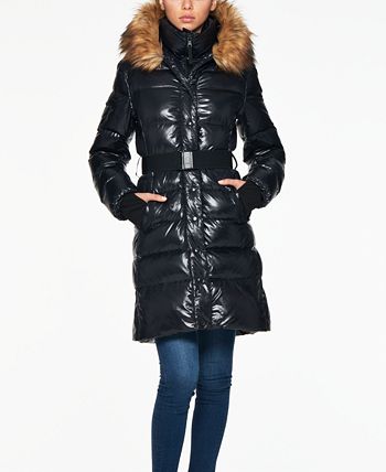 S13 Women's Chalet Belted Faux-Fur-Trim Hooded Down Puffer Coat ...