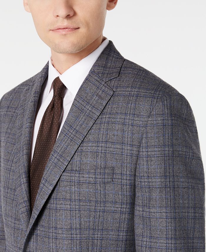 Michael Kors Men's ClassicFit Airsoft Stretch Gray/Blue Plaid Suit