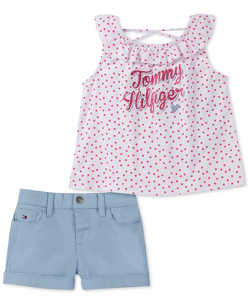 Tommy Hilfiger Toddler Girls 2 Pc Dot Print Top Shorts Set
